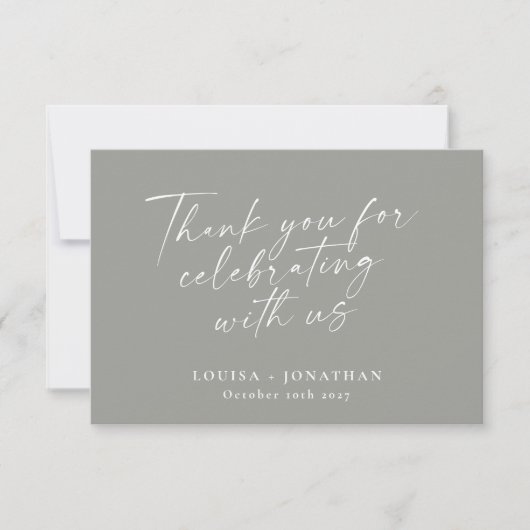 Elegant Modern Grijs Script Custom Wedding Paar Bedankkaart (Voorkant)