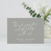 Elegant Modern Grijs Script Custom Wedding Paar Bedankkaart (Staand voorkant)