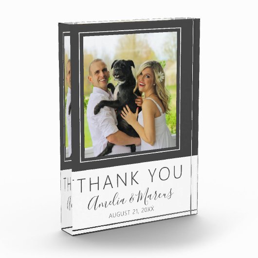 Elegant Modern Grijs Script Dank u bruiloft Fotoblokken (Links)