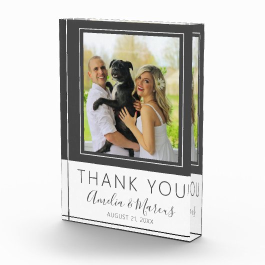 Elegant Modern Grijs Script Dank u bruiloft Fotoblokken (Rechts)