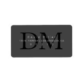 Elegant Modern Grijs Zwart Monogram Retouradres Etiket (Voorkant)