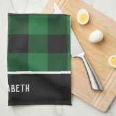 Elegant modern groen en zwart buffelpatroon theedoek (Quarter Fold)