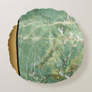 Elegant Modern Groen Goud Marmeren Steen Patroon Rond Kussen