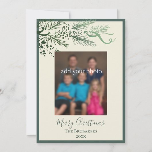 Elegant modern groen Johannes 3:16 Foto Kerstmis Feestdagenkaart (Voorkant)