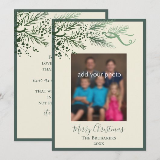 Elegant modern groen Johannes 3:16 Foto Kerstmis Feestdagenkaart (Voorkant / Achterkant)
