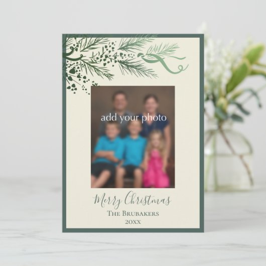 Elegant modern groen Johannes 3:16 Foto Kerstmis Feestdagenkaart (Staand voorkant)