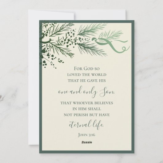 Elegant modern groen Johannes 3:16 Foto Kerstmis Feestdagenkaart (Achterkant)
