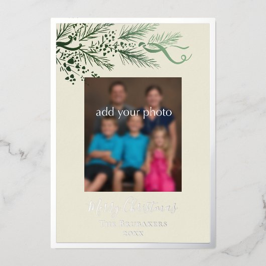 Elegant modern groen Johannes 3:16 Foto Kerstmis Folie Feestdagenkaart (Voorkant)