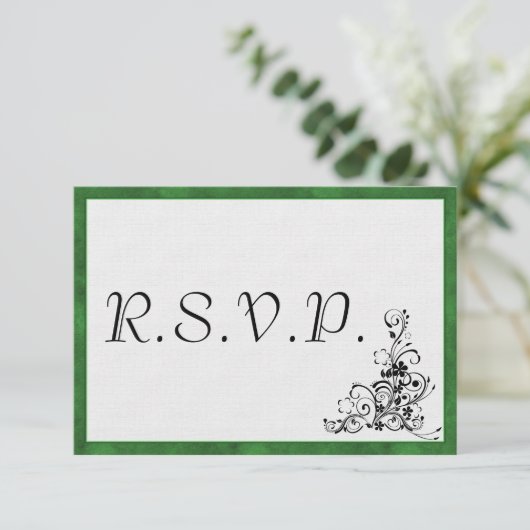 Elegant Modern Groen Lijst Bruiloft RSVP (Staand voorkant)