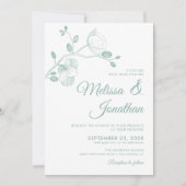 Elegant modern groen orchideeën bruiloft kaart (Voorkant)