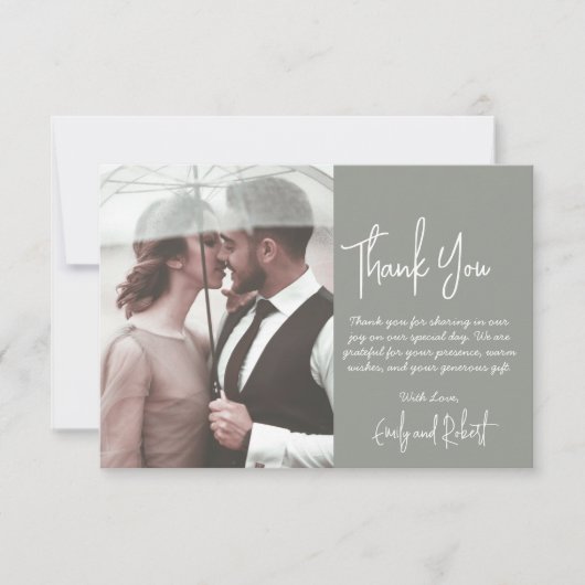 Elegant Modern Groen Script Foto Bruiloft Bedankkaart (Voorkant)