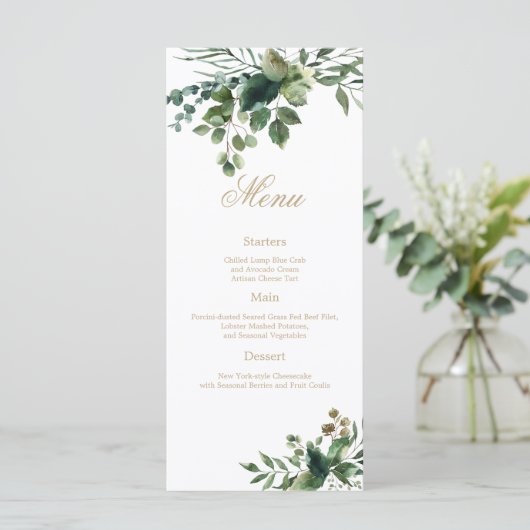 Elegant modern groen waterverf menu (Staand voorkant)