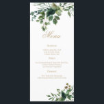 Elegant modern groen waterverf menu<br><div class="desc">Onze weelderige groen en bladeren bruiloft diner menukaart is perfect voor een elegante bruiloft. Het moderne romantische ontwerp heeft een boho-lijst van groene bladeren en groene bladeren in botanische tinten van eucalyptus, groen, munt en roomwitte accenten. Dit menu kan worden gebruikt voor een huwelijksreceptie, repetitiediner of een evenement. Alle Glitter...</div>