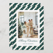 Elegant Modern Groen Wit Foto Vrolijk Kerstfeest Feestdagenkaart (Voorkant / Achterkant)