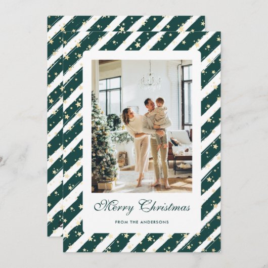 Elegant Modern Groen Wit Foto Vrolijk Kerstfeest Feestdagenkaart (Voorkant / Achterkant)