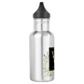 Elegant Modern Groenery Zwart Gouden Monogram Waterfles (Links)