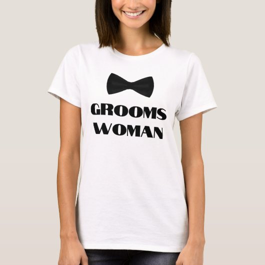 Elegant modern groomswoman zwart boog stropdas t-shirt (Voorkant)