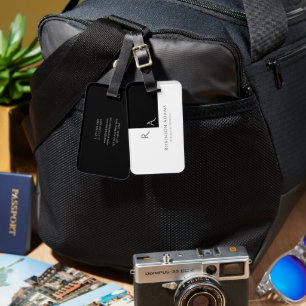 Elegant Modern Half Zwart Witte Monogrammen Bagagelabel