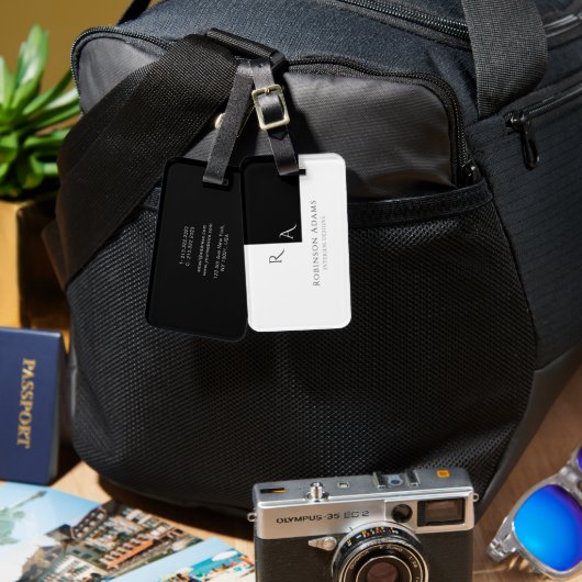 Elegant Modern Half Zwart Witte Monogrammen Bagagelabel (Voorkant /achterkant)