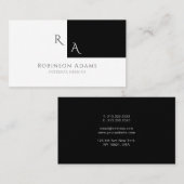Elegant Modern Half Zwart Witte Monogrammen Visitekaartje (Voorkant / Achterkant)
