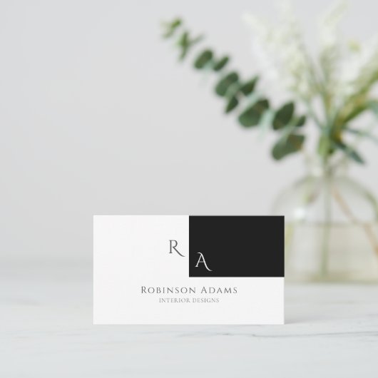 Elegant Modern Half Zwart Witte Monogrammen Visitekaartje (Staand voorkant)