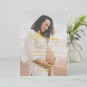 Elegant Modern Hallo Baby Foto Baby shower Gold Folie Uitnodiging (Staand Voorkant)