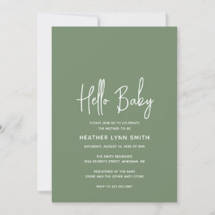 Elegant modern Hallo Baby Sage Green Baby shower Kaart