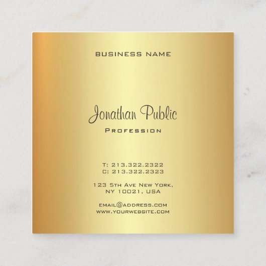 Elegant Modern Handgeschreven Monogram Gouden Sjab Vierkante Visitekaartje (Achterkant)