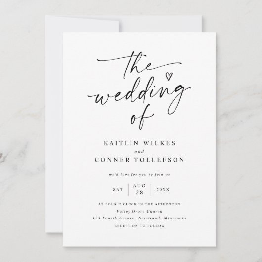 Elegant Modern Handgeschreven Zwart & Wit Huwelijk Kaart (Voorkant)