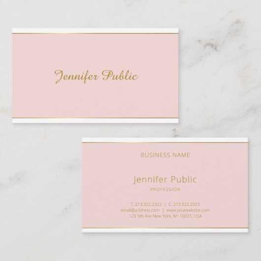 Elegant modern handschrift Blush Pink Gold Plain Visitekaartje (Voorkant / Achterkant)