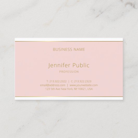 Elegant modern handschrift Blush Pink Gold Plain Visitekaartje (Achterkant)