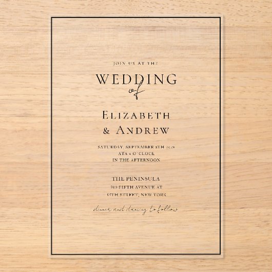 Elegant, modern, handschrift, bruiloft acryl uitnodigingen (Voorkant)