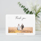 Elegant modern handschrift bruiloft foto bedankkaart (Staand voorkant)
