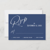 Elegant, modern handschrift, eenvoudig marineblauw RSVP kaartje (Voorkant)