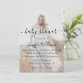 Elegant modern handschrift foto baby shower kaart (Staand voorkant)