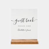 Elegant modern handtekeningscript gastenboek acryl bord (Voorkant)