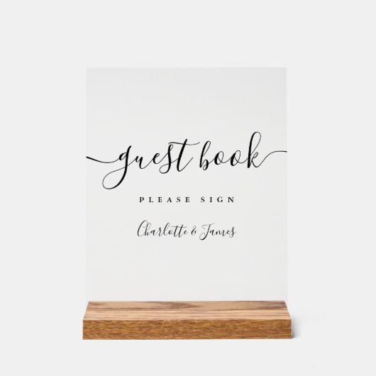 Elegant modern handtekeningscript gastenboek acryl bord (Voorkant)