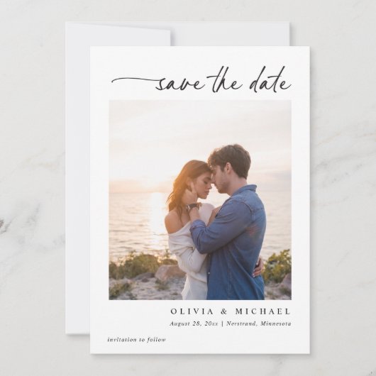 Elegant Modern Handwriting Black and White Wedding Save The Date (Voorkant)