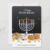 Elegant Modern Hanukkah Menorah Sufganiyot Dreidel Feestdagenkaart (Voorkant)