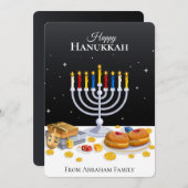 Elegant Modern Hanukkah Menorah Sufganiyot Dreidel Feestdagenkaart (Voorkant / Achterkant)