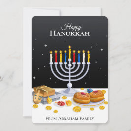 Elegant Modern Hanukkah Menorah Sufganiyot Dreidel Feestdagenkaart