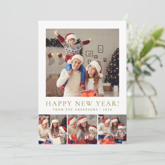 Elegant Modern Happy New Year 2026 Family Photo Feestdagenkaart (Staand voorkant)