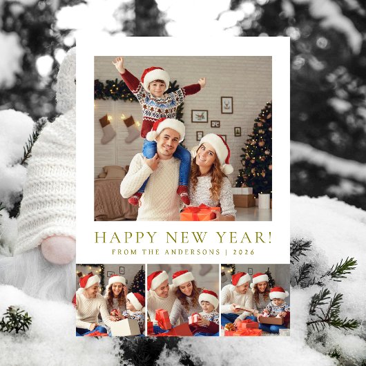 Elegant Modern Happy New Year 2026 Family Photo Feestdagenkaart