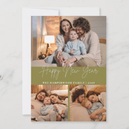 Elegant Modern Happy New Year Black 3 Collage Feestdagenkaart