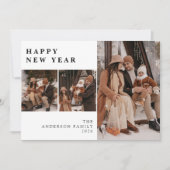 Elegant Modern Happy New Year Family 3 Photo  Feestdagenkaart (Voorkant)