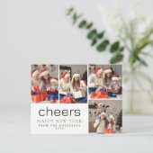 Elegant Modern Happy New Year Family 4 Photo Feestdagenkaart (Staand voorkant)