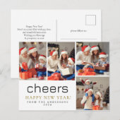 Elegant Modern Happy New Year Family 4 Photo Feestdagenkaart (Voorkant / Achterkant)