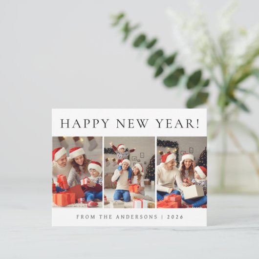 Elegant Modern Happy New Year Family Photo Feestdagenkaart (Staand voorkant)