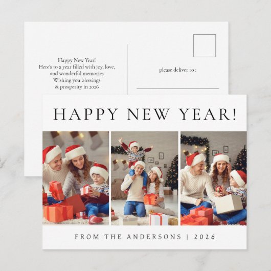 Elegant Modern Happy New Year Family Photo Feestdagenkaart (Voorkant / Achterkant)