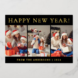 Elegant Modern Happy New Year Family Photo Folie Feestdagenkaart